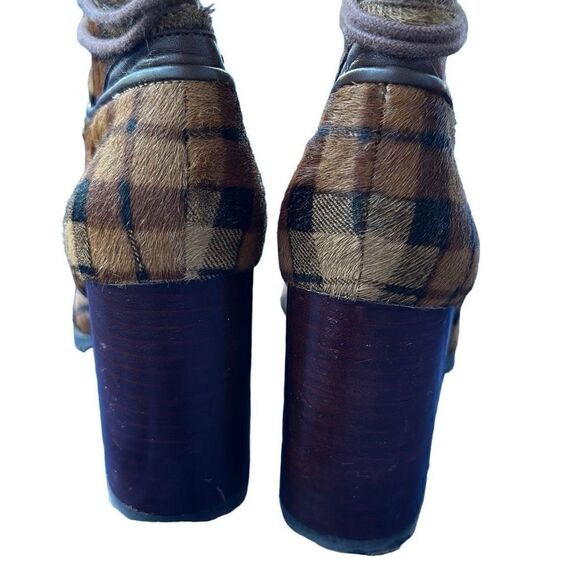 ANTONIO MELANI GRAYCIEE Plaid Calf Hair Leather Animal Print Color High Block He - Picture 5 of 6